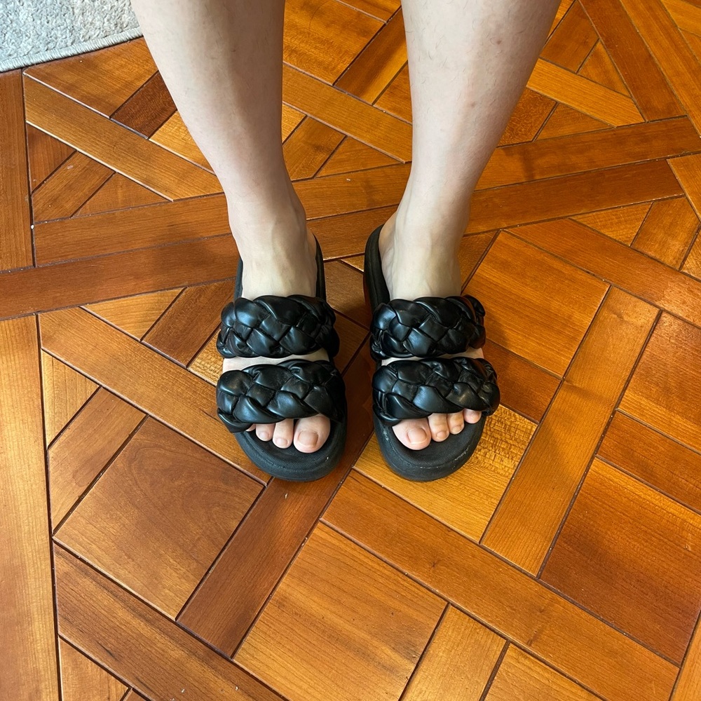 Black leather platform sandals